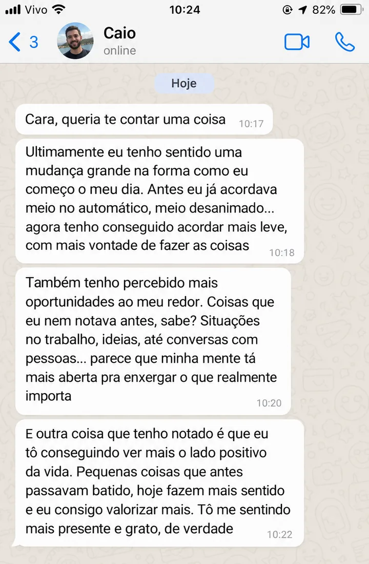 Conversa no WhatsApp com o depoimento de Caio